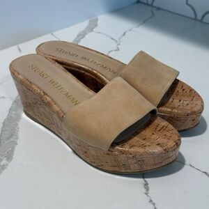 Stuart Weitzman Platform Cork/Leather Slide Size 6.5